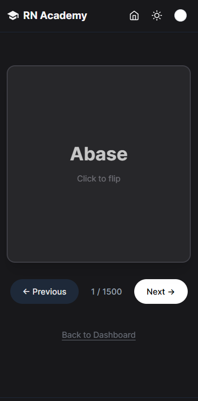 Flashcard view showing a GRE vocabulary word